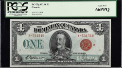 CANADA. Dominion Of Canada. 1 Dollar, 1923Y. DC-25g. PCGS Currency Gem New 66 PPQ.
Y series. Group 2, Red seal. Signature combination of S.P. McCavou...