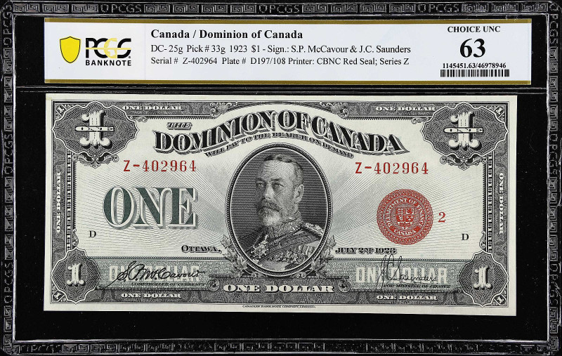 CANADA. Dominion Of Canada. 1 Dollar, 1923. DC-25g. PCGS Banknote Choice Uncircu...