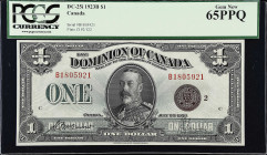 CANADA. Dominion Of Canada. 1 Dollar, 1923B. DC-25i. PCGS Currency Gem New 65 PPQ.
B series. Group 2, bronze seal. Signature combination of S.P. McCa...