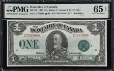 CANADA. Dominion Of Canada. 1 Dollar, 1923. DC-25j. PMG Gem Uncirculated 65 EPQ.
Group 2, Green Seal. Series C. Signature combination of S.P. McCavou...