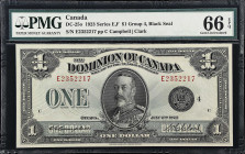 CANADA. Dominion Of Canada. 1 Dollar, 1923. DC-25o. PMG Gem Uncirculated 66 EPQ.
Series E. Group 4. Black seal. Campbell - Clark signature combinatio...