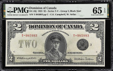 CANADA. Dominion Of Canada. 2 Dollars, 1923. DC-26j. PMG Gem Uncirculated 65 EPQ.
Series T. Group 3. Black seal. Signature combination of C.E. Campbe...
