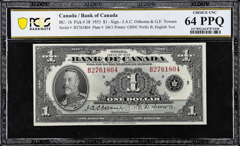 CANADA. Bank of Canada. 1 Dollar, 1935. BC-1b. PCGS Banknote Choice Uncirculated...