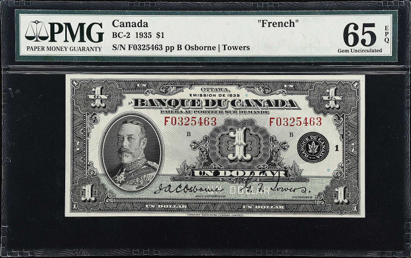 CANADA. Banque du Canada. 1 Dollar, 1935. BC-2. PMG Gem Uncirculated 65 EPQ.
Os...