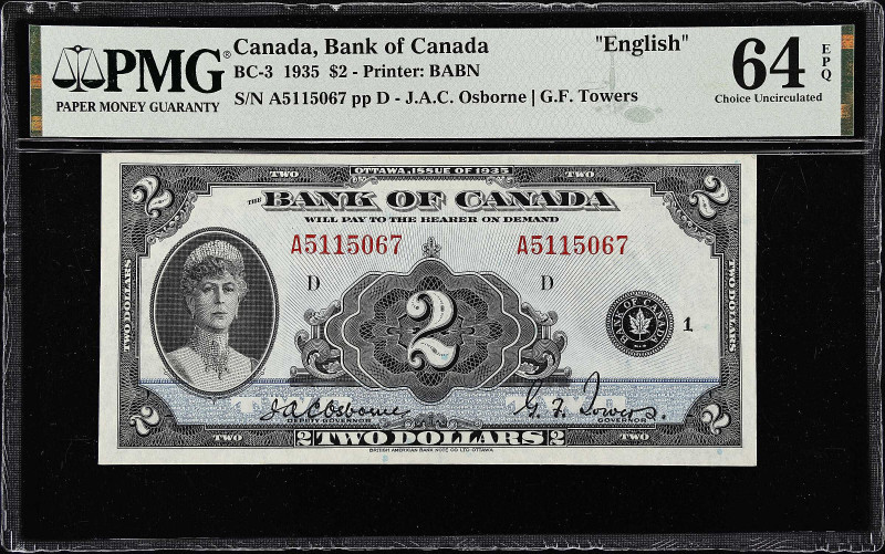 CANADA. Bank of Canada. 2 Dollars, 1935. BC-3. PMG Choice Uncirculated 64 EPQ.
...