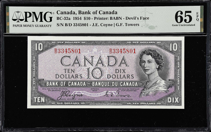 CANADA. Lot of (2). Bank of Canada. 10 Dollars, 1954. BC-32a. PMG Gem Uncirculat...