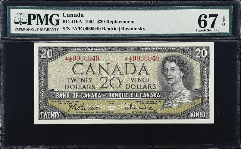 CANADA. Bank of Canada. 20 Dollars, 1954. BC-41bA. Replacement. PMG Superb Gem U...