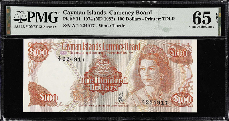 CAYMAN ISLANDS. Cayman Islands Currency Board. 100 Dollars, 1974. P-11. PMG Gem ...