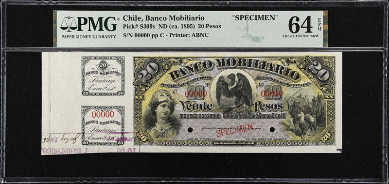 CHILE. Banco Mobiliario. 20 Pesos, ND (ca. 1895). P-S309s. Specimen. PMG Choice ...