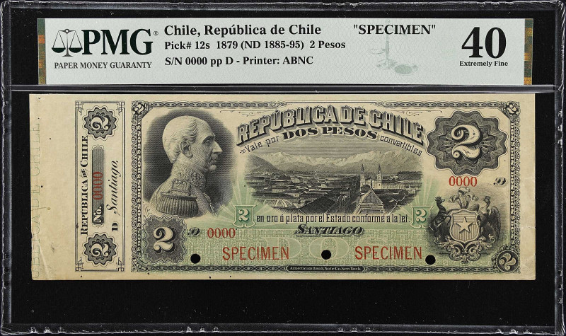 CHILE. Republica de Chile. 2 Pesos, 1879 (ND 1885-95). P-12s. Specimen. PMG Extr...