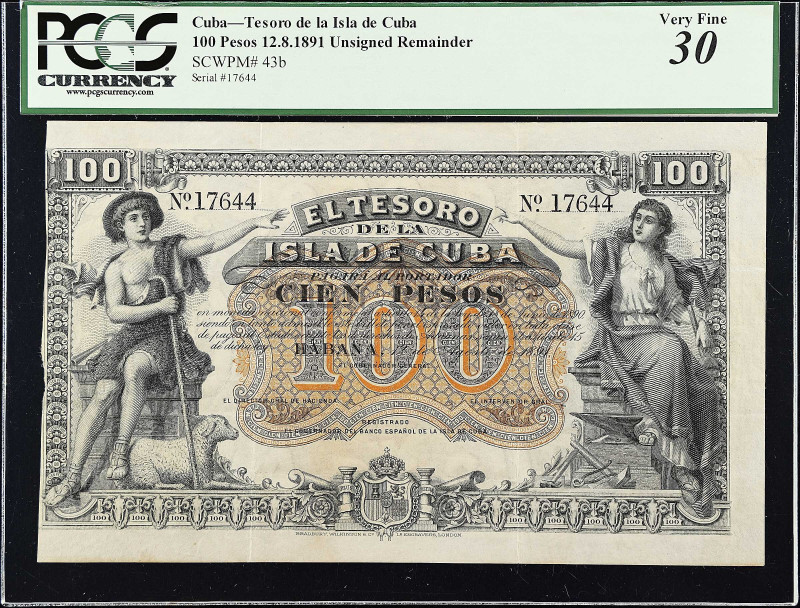 CUBA. Tesoro de la Isla de Cuba. 100 Pesos, 1891. P-43b. Remainder. PCGS Currenc...