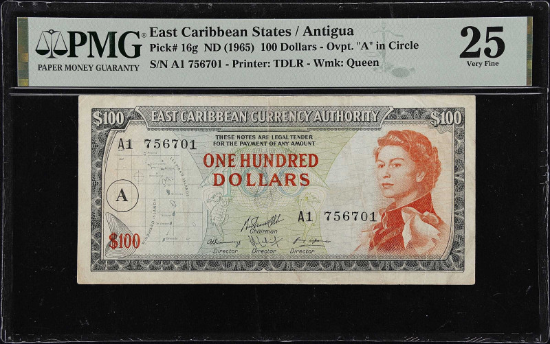 EAST CARIBBEAN STATES. East Caribbean Currency Authority. 100 Dollars, ND (1965)...