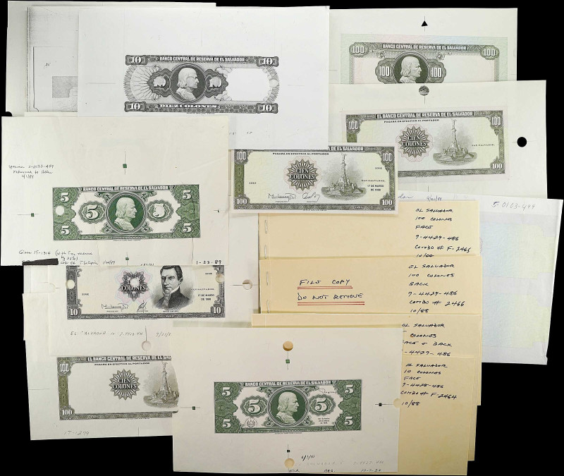 EL SALVADOR. Lot of (35). Lot of Production Material. 5 & 100 Colones, ND (ca. 1...