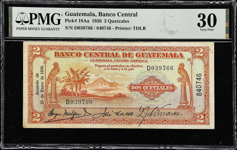 GUATEMALA. Banco Central de Guatemala. 2 Quetzales, 1936. P-18Aa. PMG Very Fine ...