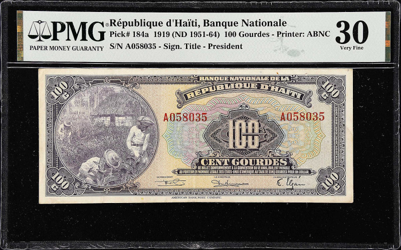 HAITI. Banque Nationale de la Republique d'Haiti. 100 Gourdes, 1919 (ND 1951-64)...