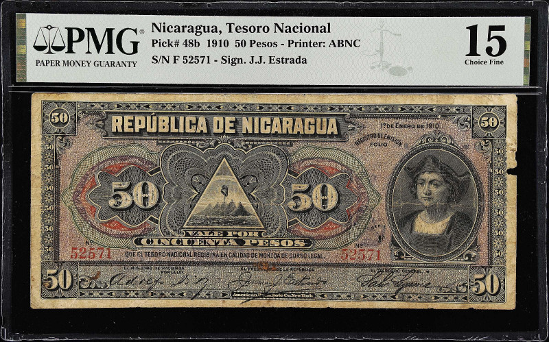 NICARAGUA. Tesoro Nacional. 50 Pesos, 1910. P-48b. PMG Choice Fine 15.
Printed ...