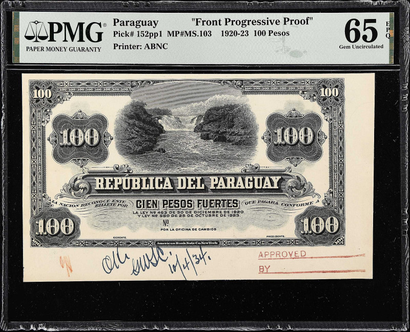 PARAGUAY. Republica del Paraguay. 100 & 500 Pesos, 1920-23. P-152pp1 & 154pp1. F...