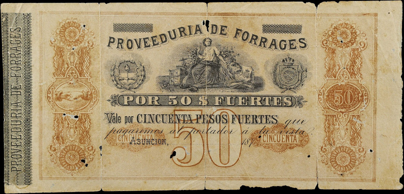 PARAGUAY. Billetes del Paraguay. 50 Peso Fuertes, 187x. P-Unlisted. Fine.
Occup...