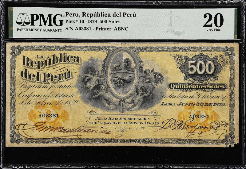 PERU. Republica del Peru. 500 Soles, 1879. P-10. PMG Very Fine 20.
A necessary ...