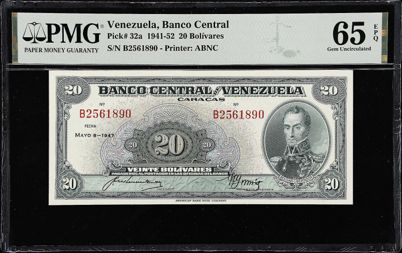 VENEZUELA. Banco Central de Venezuela. 20 Bolivares, 1947. P-32a. PMG Gem Uncirc...