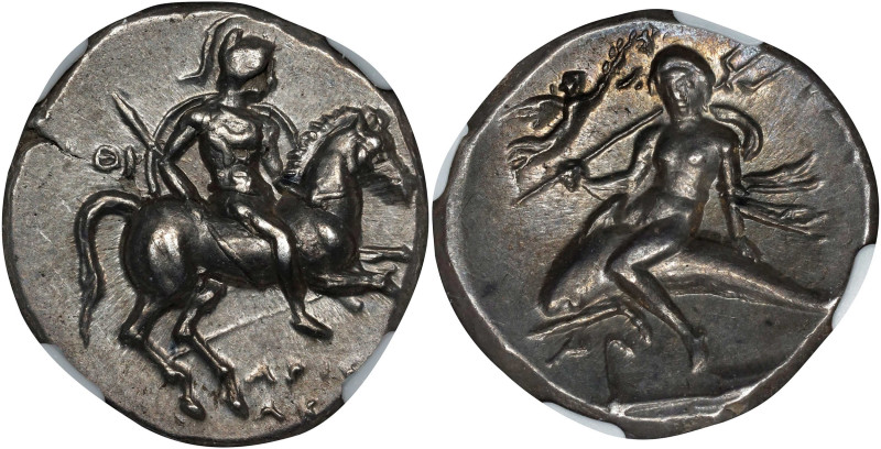 ITALY. Calabria. Tarentum. AR Didrachm (Nomos) (6.33 gms), ca. 272-240 B.C. NGC ...