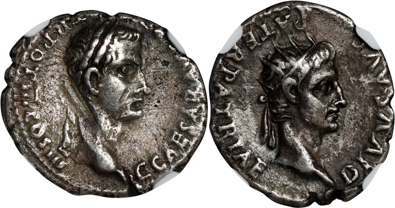 CALIGULA, A.D. 37-41. AR Denarius (3.62 gms), Rome Mint, A.D. 40. NGC Ch VF, Str...