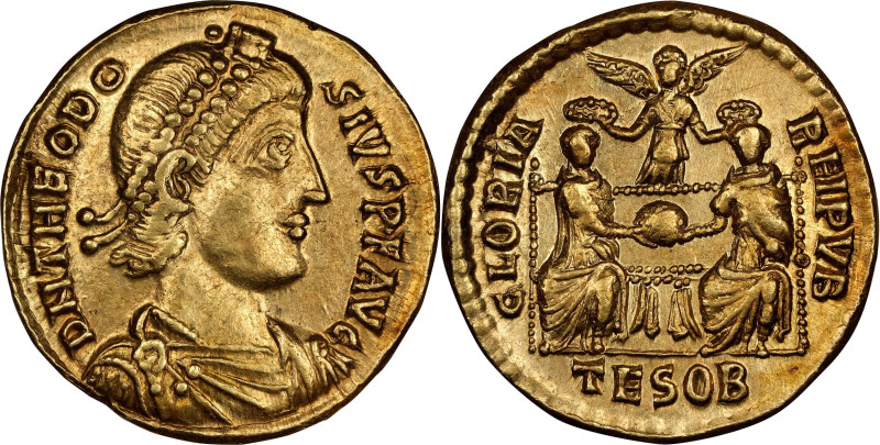 THEODOSIUS I, A.D. 379-395. AV Solidus (4.25 gms), Thessalonica Mint, A.D. 379-3...