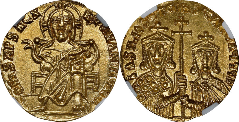 BASIL I with CONSTANTINE, 867-886. AV Solidus (4.38 gms), Constantinople Mint, 8...