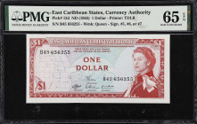 EAST CARIBBEAN STATES. East Caribbean Currency Authority. 1 Dollar, ND (1965). P-13d. PMG Gem Uncirculated 65 EPQ.
Signature 7. Back variety 2.
From...