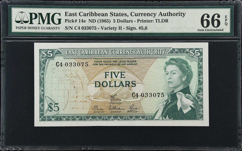 EAST CARIBBEAN STATES. East Caribbean Currency Authority. 5 Dollars, ND (1965). ...