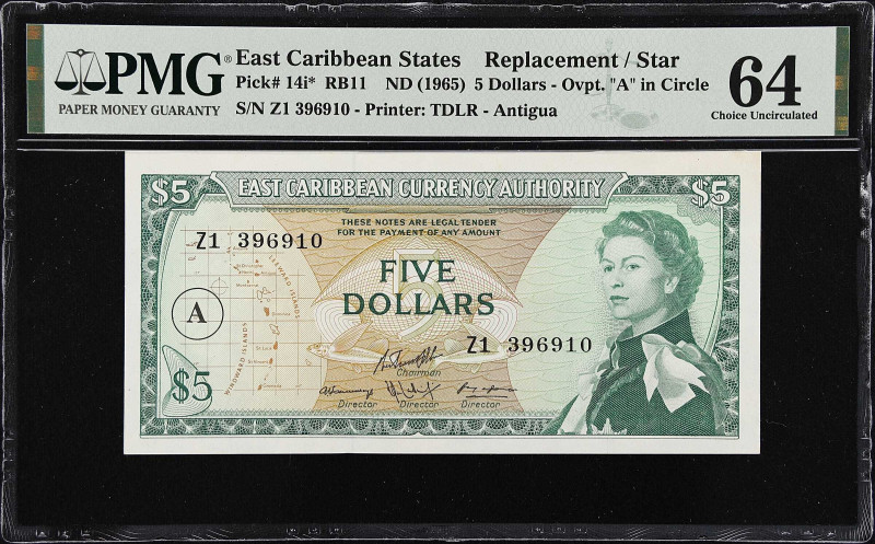 EAST CARIBBEAN STATES. East Caribbean Currency Authority. 5 Dollars, ND (1965). ...