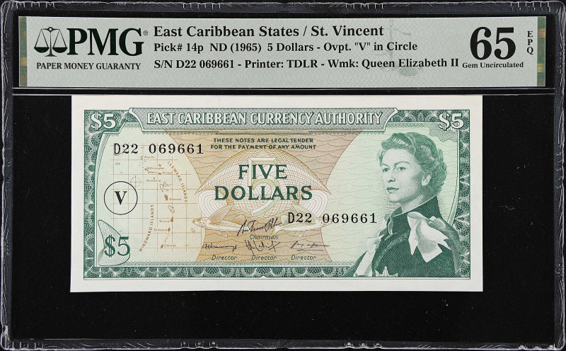 EAST CARIBBEAN STATES. East Caribbean Currency Authority. 5 Dollars, ND (1965). ...