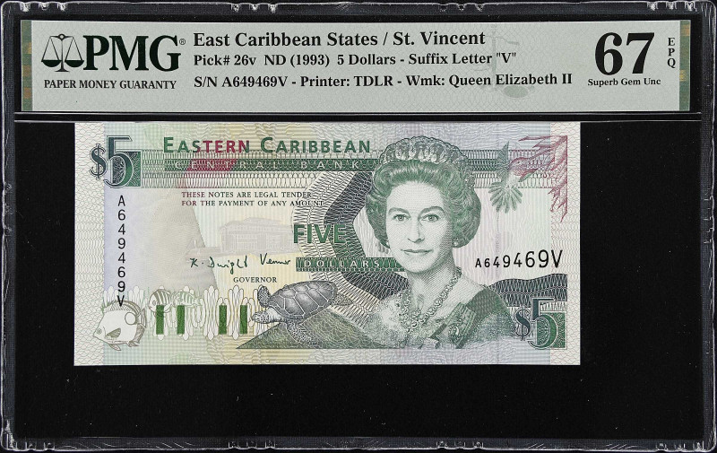 EAST CARIBBEAN STATES. Eastern Caribbean Central Bank. 5 Dollars, ND (1993). P-2...