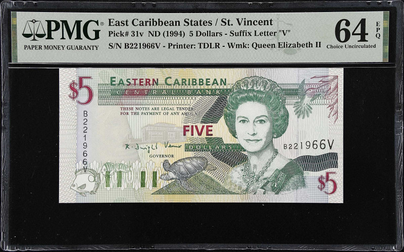 EAST CARIBBEAN STATES. Eastern Caribbean Central Bank. 5 Dollars, ND (1994). P-3...