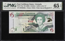 EAST CARIBBEAN STATES. Eastern Caribbean Central Bank. 5 Dollars, ND (2000). P-37g. PMG Gem Uncirculated 65 EPQ.
This Millennium issue continues with...