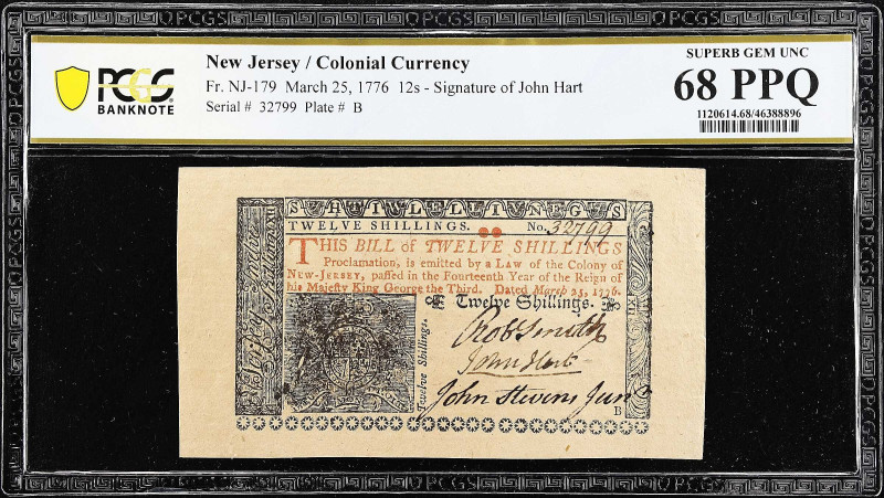 NJ-179. New Jersey. March 25, 1776. 12 Shillings. PCGS Banknote Superb Gem Uncir...