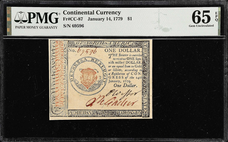 CC-87. Continental Currency. January 14, 1779. $1. PMG Gem Uncirculated 65 EPQ....