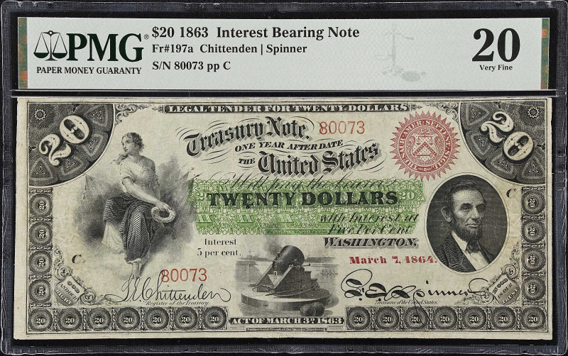 Fr. 197a. 1863 $20 Interest Bearing Note. PMG Very Fine 20.
Dated March 7, 1864...