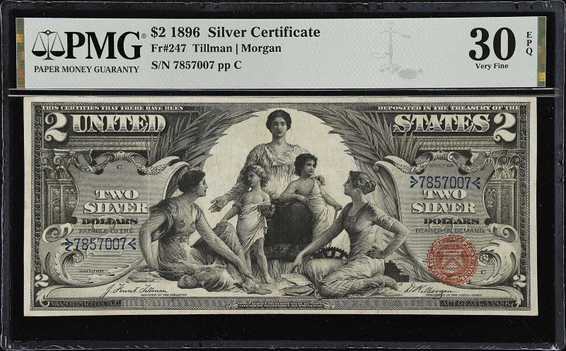 Fr. 247. 1896 $2 Silver Certificate. PMG Very Fine 30 EPQ.
A circulated yet ori...