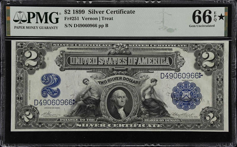 Fr. 251. 1899 $2 Silver Certificate. PMG Gem Uncirculated 66 EPQ*.
This excepti...