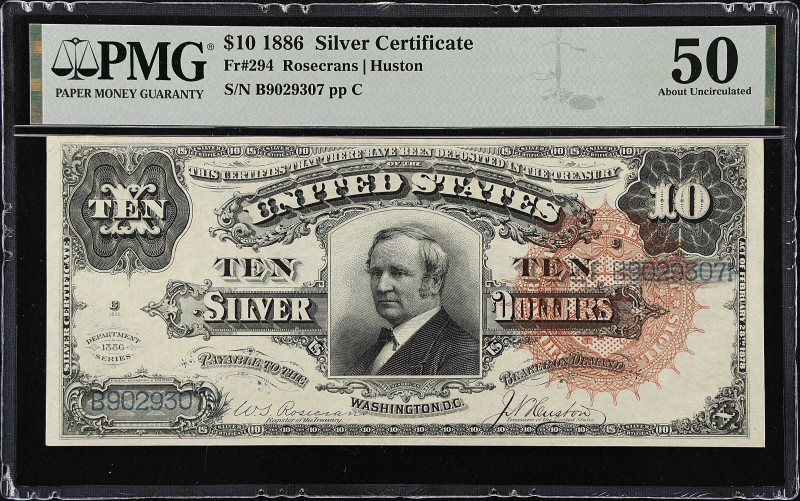 Fr. 294. 1886 $10 Silver Certificate. PMG About Uncirculated 50.
The Tombstone ...