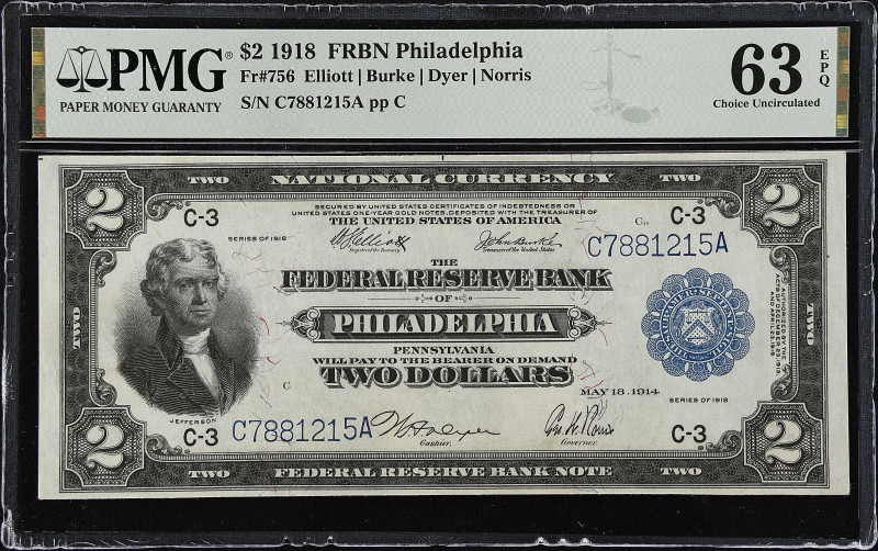 Fr. 756. 1918 $2 Federal Reserve Bank Note. Philadelphia. PMG Choice Uncirculate...