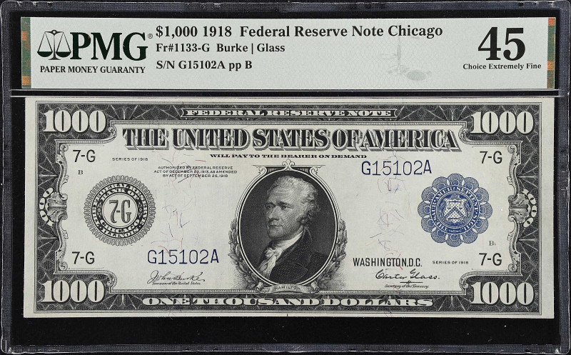 Fr. 1133-G. 1918 $1000 Federal Reserve Note. Chicago. PMG Choice Extremely Fine ...