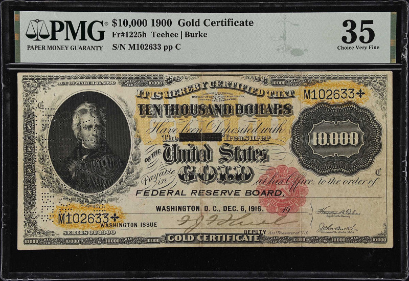 Fr. 1225h. 1900 $10,000 Gold Certificate. PMG Choice Very Fine 35.
Issued to th...