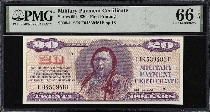 Military Payment Certificate. Series 692. $20. PMG Gem Uncirculated 66 EPQ.
Fir...