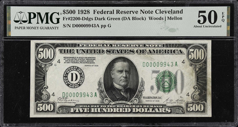 Fr. 2200-Ddgs. 1928 Dark Green Seal $500 Federal Reserve Note. Cleveland. PMG Ab...