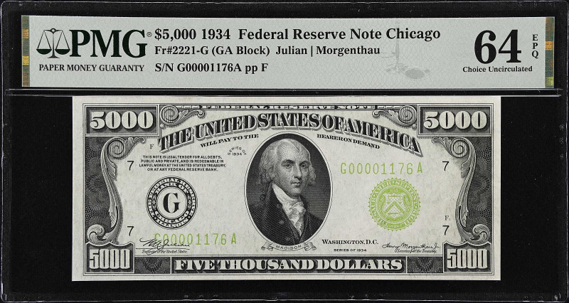 Fr. 2221-G. 1934 $5000 Federal Reserve Note. Chicago. PMG Choice Uncirculated 64...