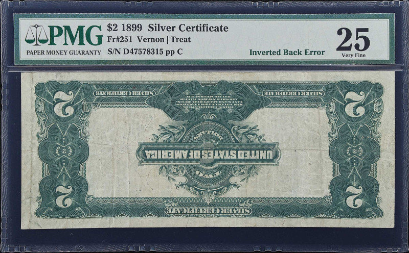 Fr. 251. 1899 $2 Silver Certificate. PMG Very Fine 25. Inverted Back Error.
Thi...