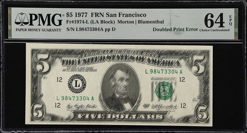 Lot of (3) Fr. 1974-L. 1977 $5 Federal Reserve Notes. San Francisco. Choice Unci...