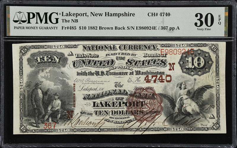 Lakeport, New Hampshire. $10 1882 Brown Back. Fr. 485. The NB. Charter #4740. PM...